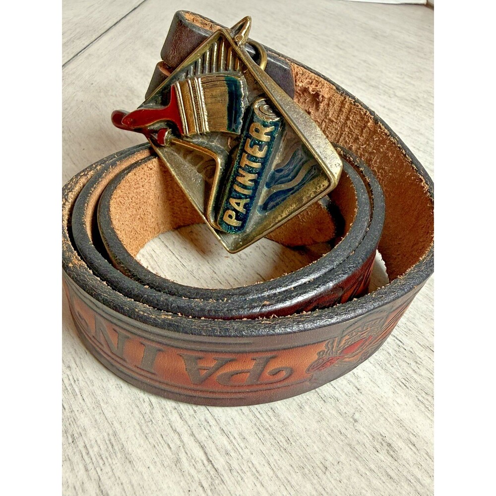 Vintage 1982 Great American Buckle Painter Paint Brush Roller Belt Buckle 38.5”